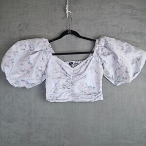 Express Floral Puff Sleeve Cottagecore Crop Top Romantic Feminine Fairy Size S